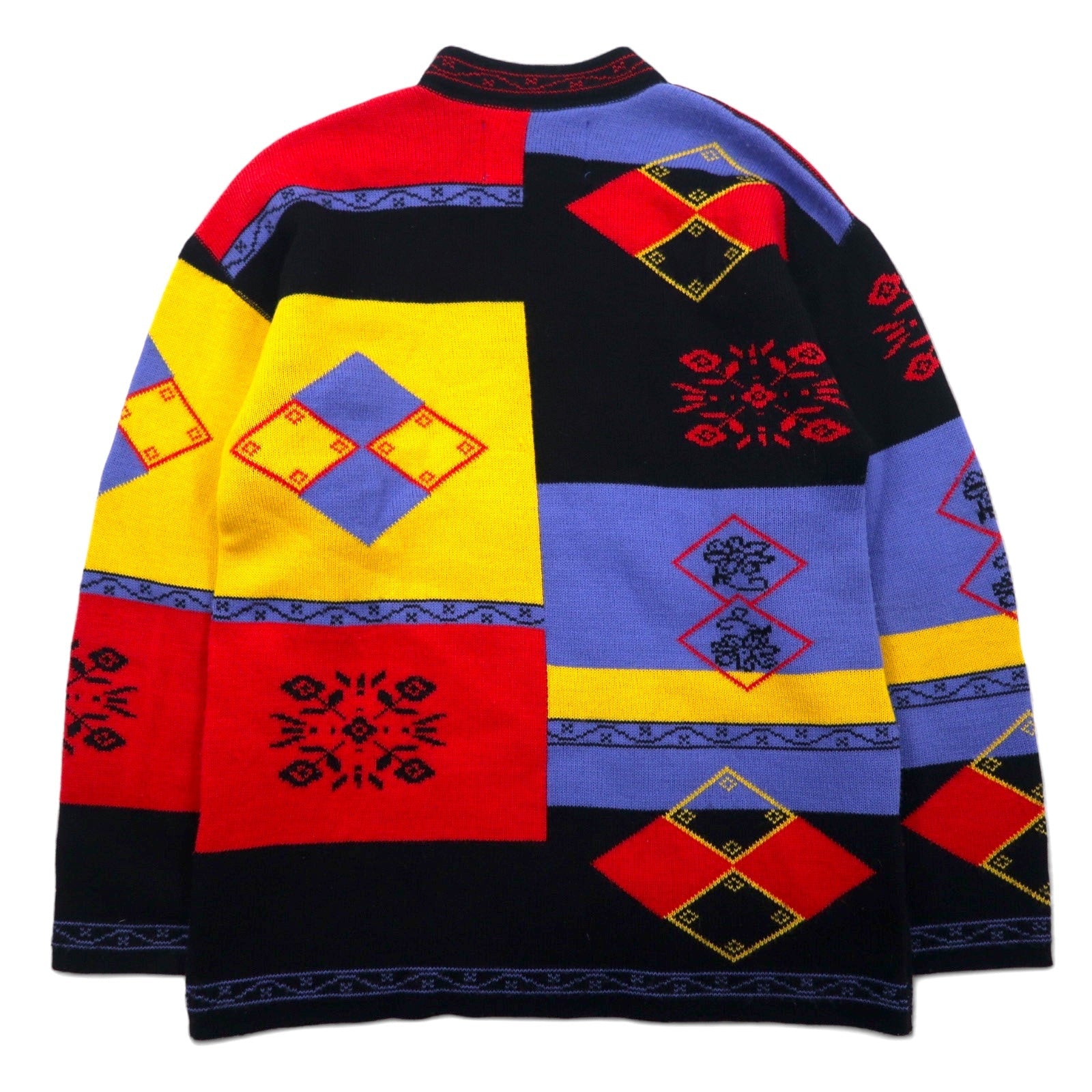 Maglione in maglia tirolese odana anni '90, fantasia all-over, taglia L, nero e giallo, acrilico, made in Francia