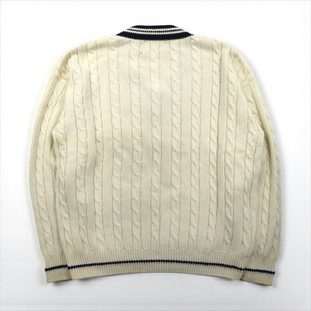 90s Vintage V-neck Knit 90年代 チルデン ニット Vネック セーター L ホワイト ケーブル編み WOODS&GRAY