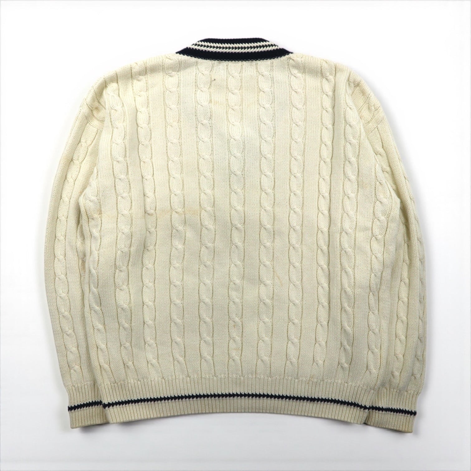 90s Vintage V-neck Knit 90年代 チルデン ニット Vネック セーター L ホワイト ケーブル編み WOODS&GRAY