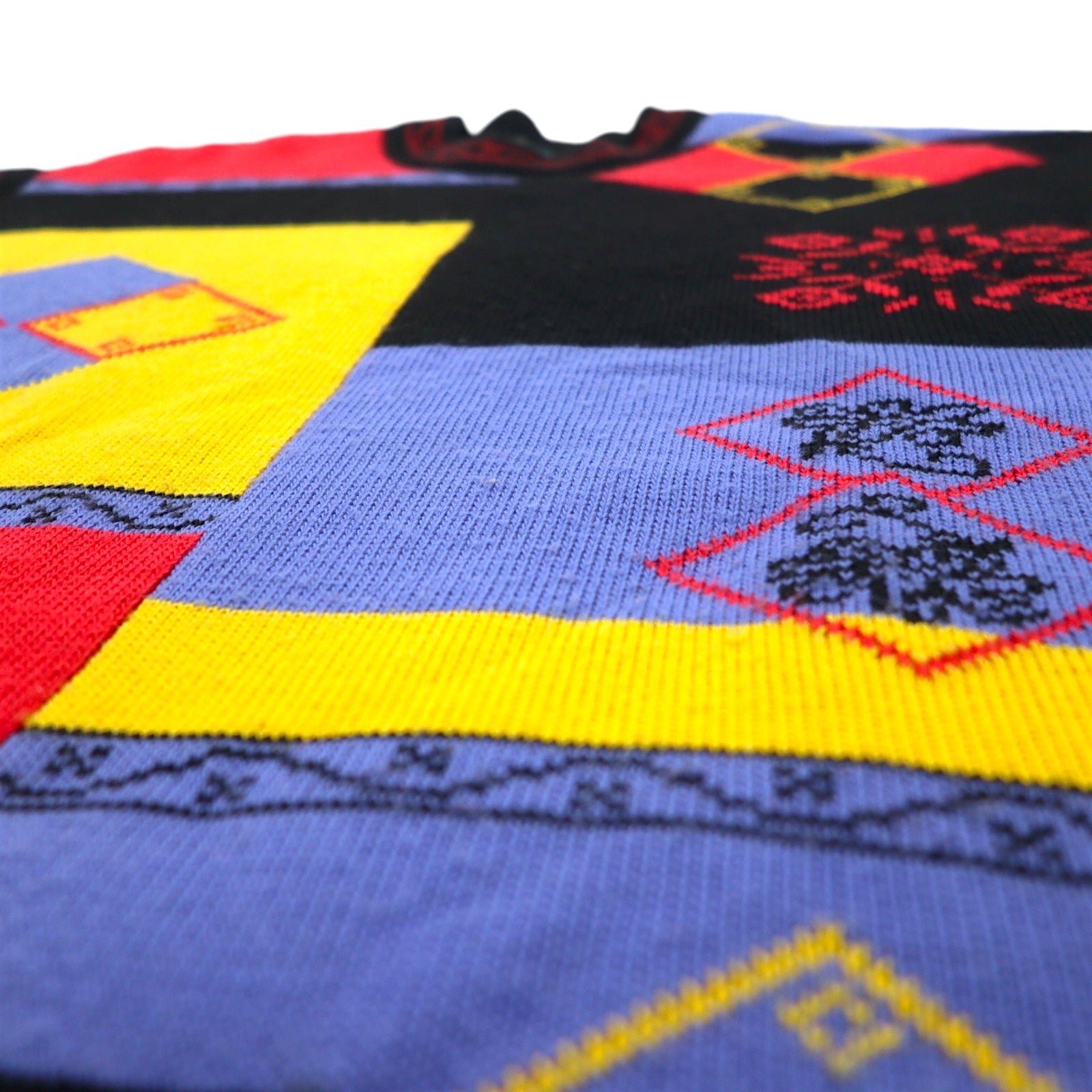 Maglione in maglia tirolese odana anni '90, fantasia all-over, taglia L, nero e giallo, acrilico, made in Francia