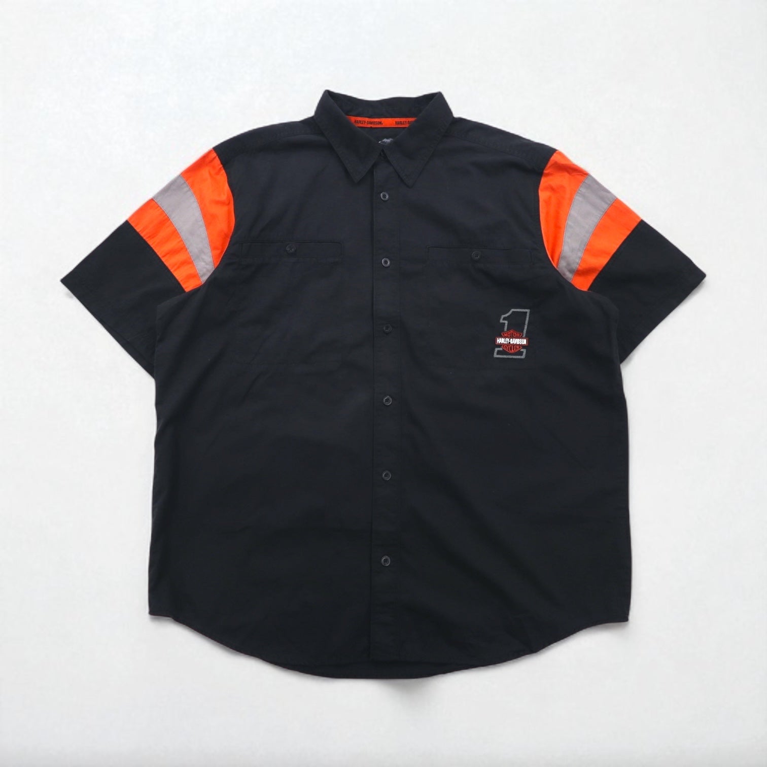 HARLEY DAVIDSON RACING T-shirt racing manica corta XL nero cotone doppia tasca logo ricamato sul retro