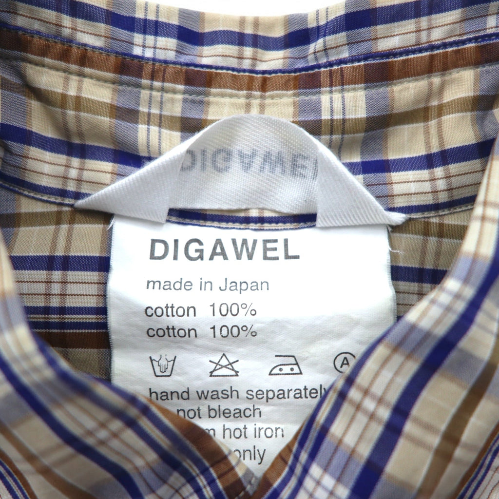 DIGAWEL ボタンダウン シャツ S ベージュ ネイビー コットン 日本製