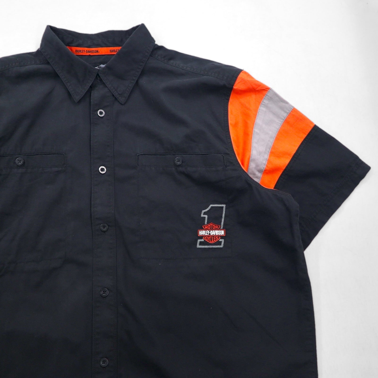 HARLEY DAVIDSON RACING T-shirt racing manica corta XL nero cotone doppia tasca logo ricamato sul retro