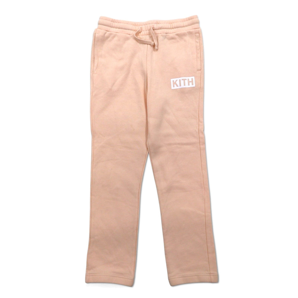 KITH スウェットパンツ M ピンク ベージュ コットン ボックスロゴ プリント 裏起毛