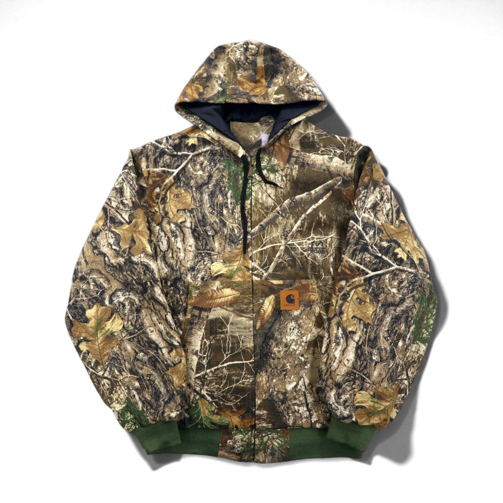 Carhartt, rielaborato, riassemblato, mimetica Real Tree, giacca Active, felpa con cappuccio, taglia L, kaki, cotone