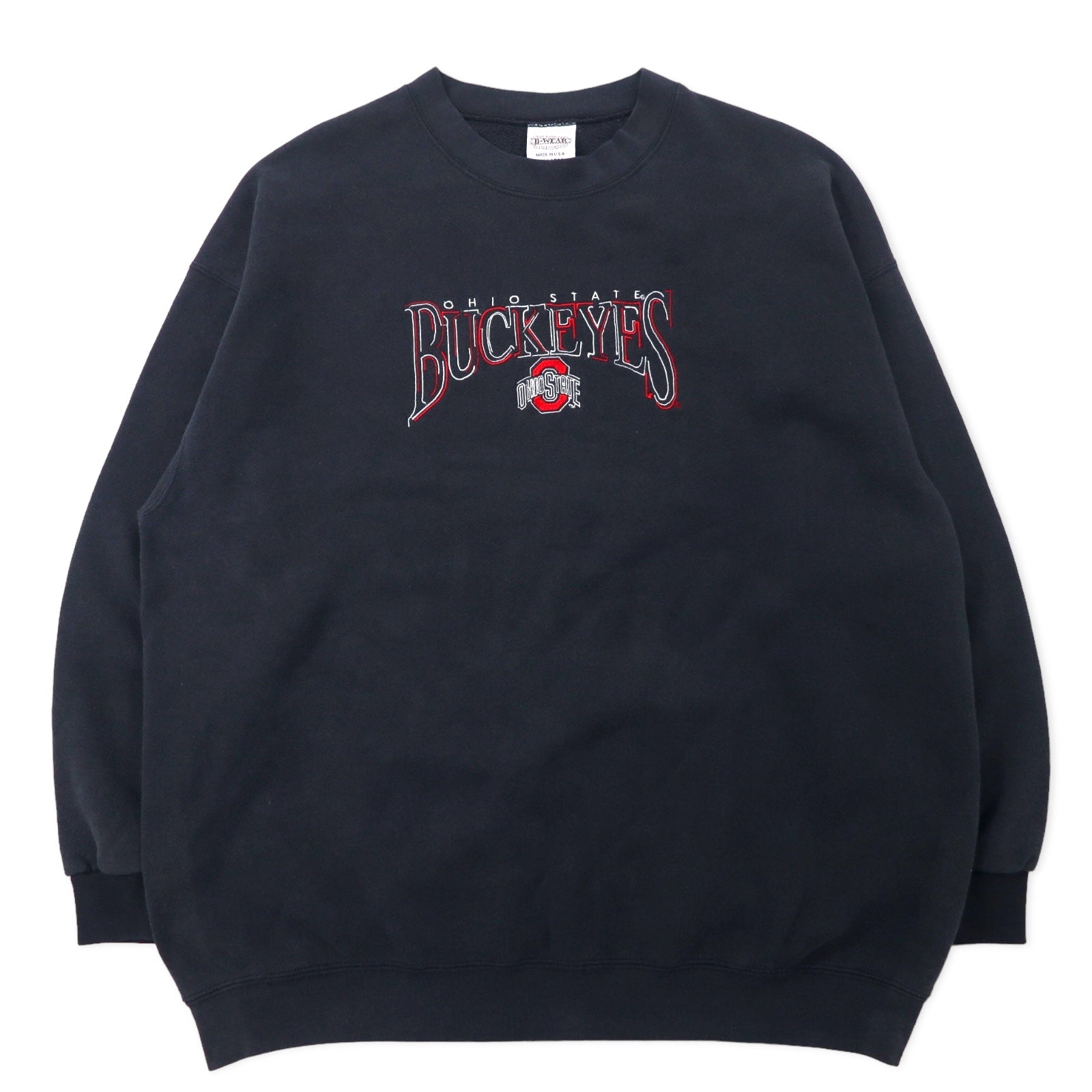 B WEAR USA製 90年代 カレッジ刺繍 スウェット XXL ブラック コットン OHIO STATE BUCKEYES ビッグサイズ