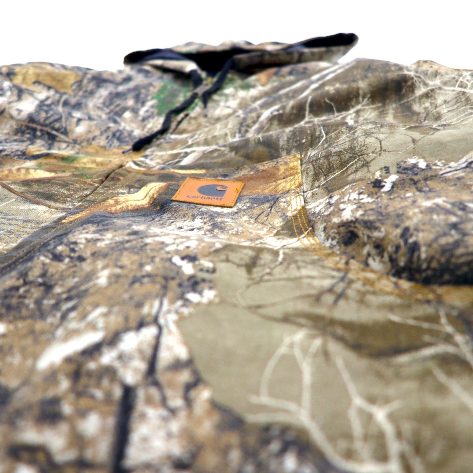 Carhartt, rielaborato, riassemblato, mimetica Real Tree, giacca Active, felpa con cappuccio, taglia L, kaki, cotone