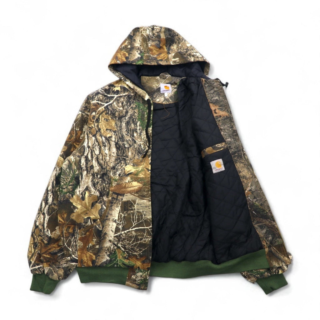 Carhartt, rielaborato, riassemblato, mimetica Real Tree, giacca Active, felpa con cappuccio, taglia L, kaki, cotone