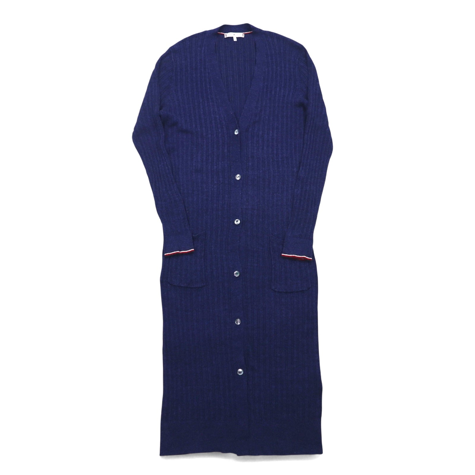 TOMMY HILFIGER Cardigan lungo in lino, maglia taglia M, blu navy, viscosa, a costine