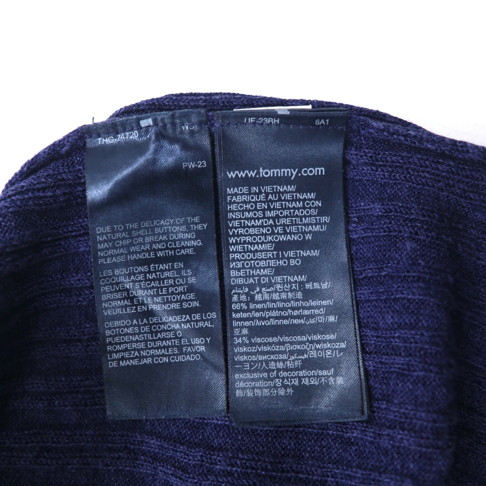 TOMMY HILFIGER Cardigan lungo in lino, maglia taglia M, blu navy, viscosa, a costine