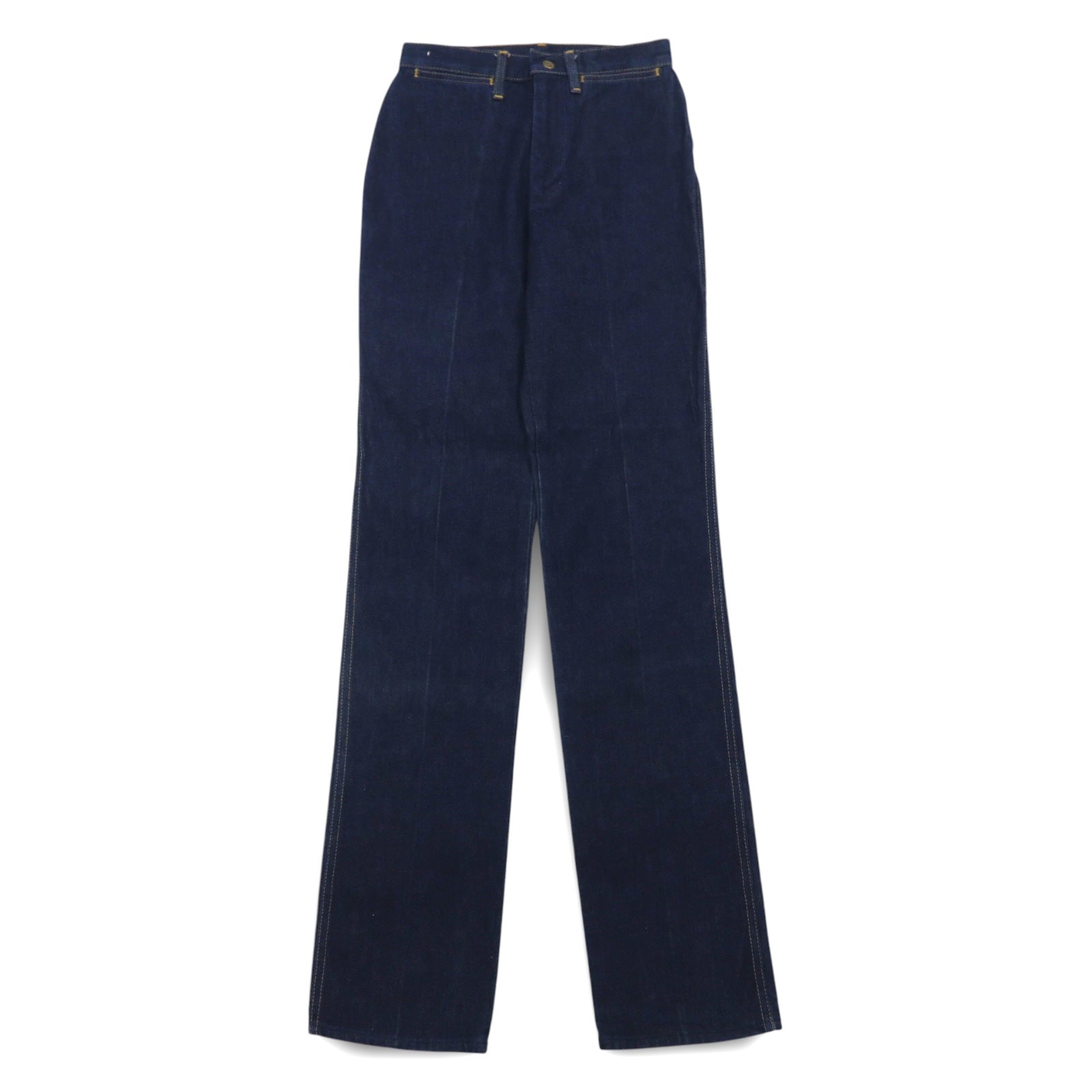 Lee anni '70 jeans a vita alta con piega centrale, taglia S, blu indaco, 42TALON, etichetta Union Ticket 303-1949