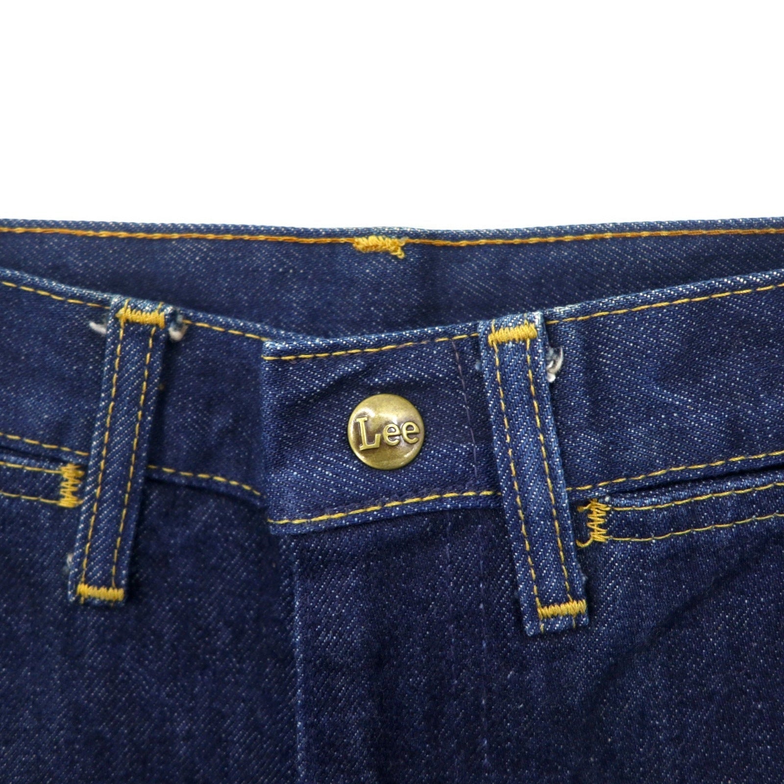 Lee anni '70 jeans a vita alta con piega centrale, taglia S, blu indaco, 42TALON, etichetta Union Ticket 303-1949