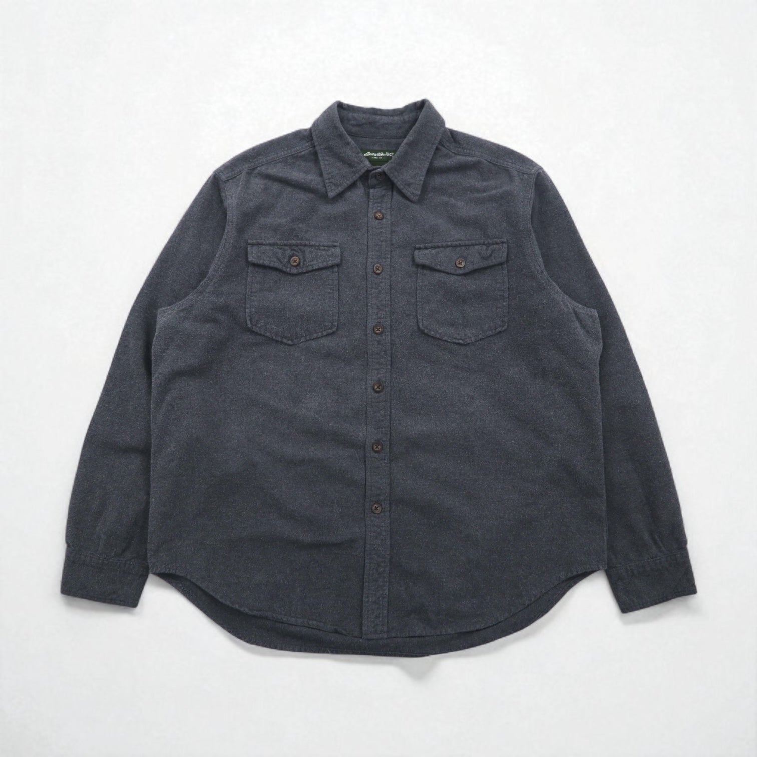 Camicia Eddie Bauer in flanella scamosciata, taglia L, grigia, cotone, doppie tasche