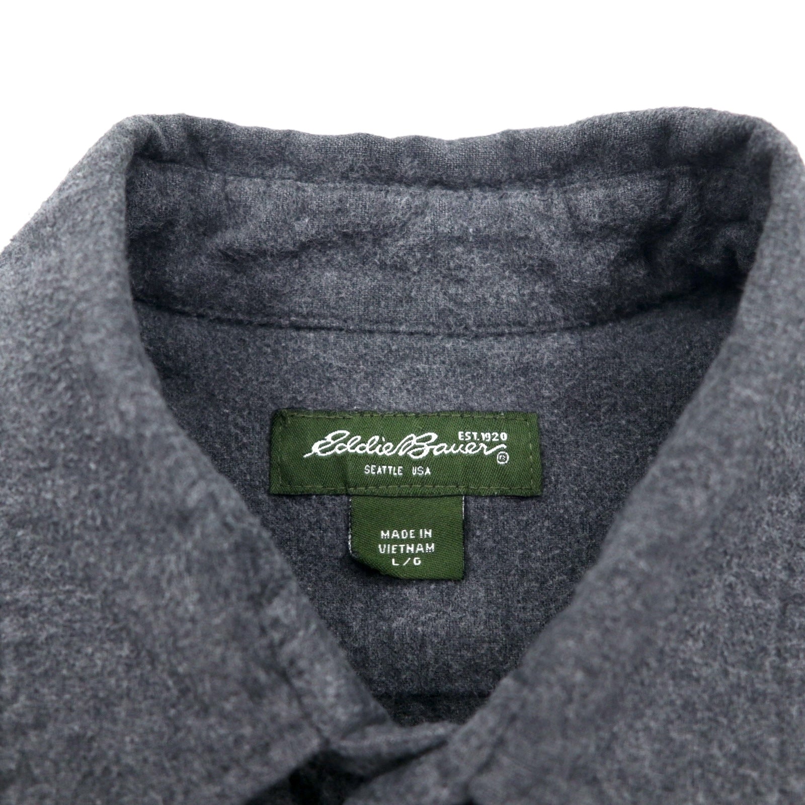 Camicia Eddie Bauer in flanella scamosciata, taglia L, grigia, cotone, doppie tasche