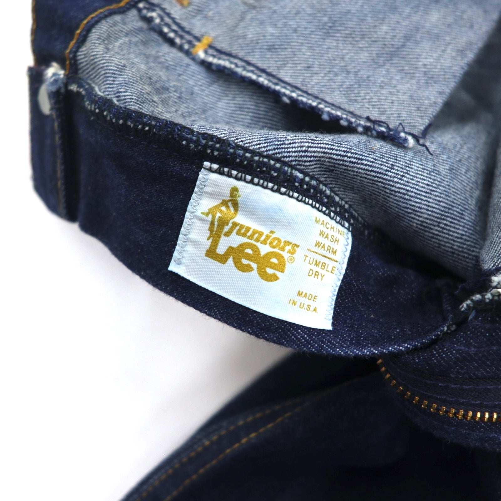 Lee anni '70 jeans a vita alta con piega centrale, taglia S, blu indaco, 42TALON, etichetta Union Ticket 303-1949