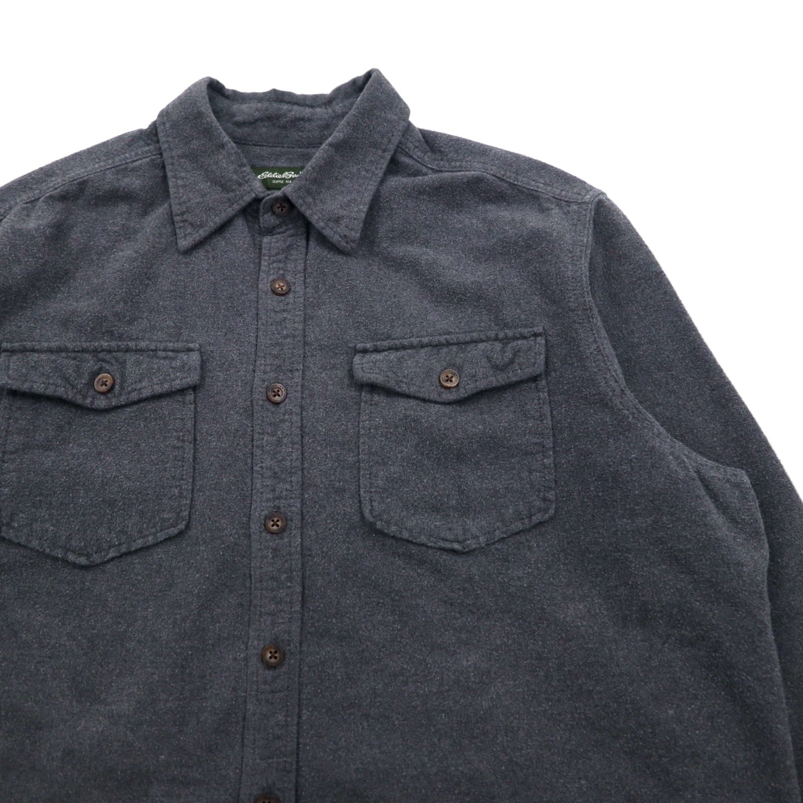 Camicia Eddie Bauer in flanella scamosciata, taglia L, grigia, cotone, doppie tasche