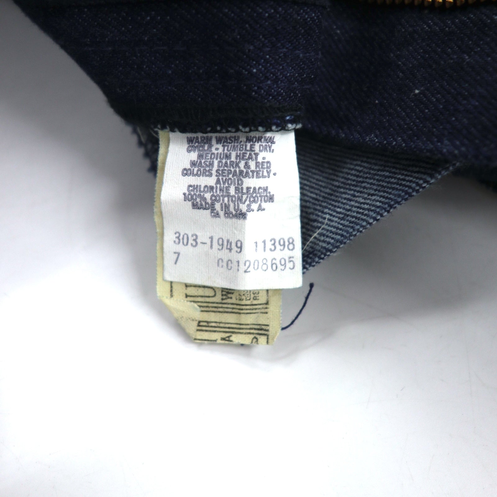 Lee anni '70 jeans a vita alta con piega centrale, taglia S, blu indaco, 42TALON, etichetta Union Ticket 303-1949