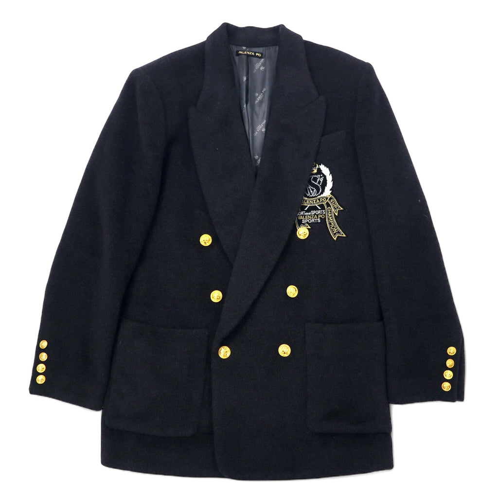 Giacca sartoriale doppiopetto in misto cashmere VALENZA PO SPORTS anni '80 taglia 40, colore nero, in lana, con bottoni dorati e logo a emblema, made in Japan.