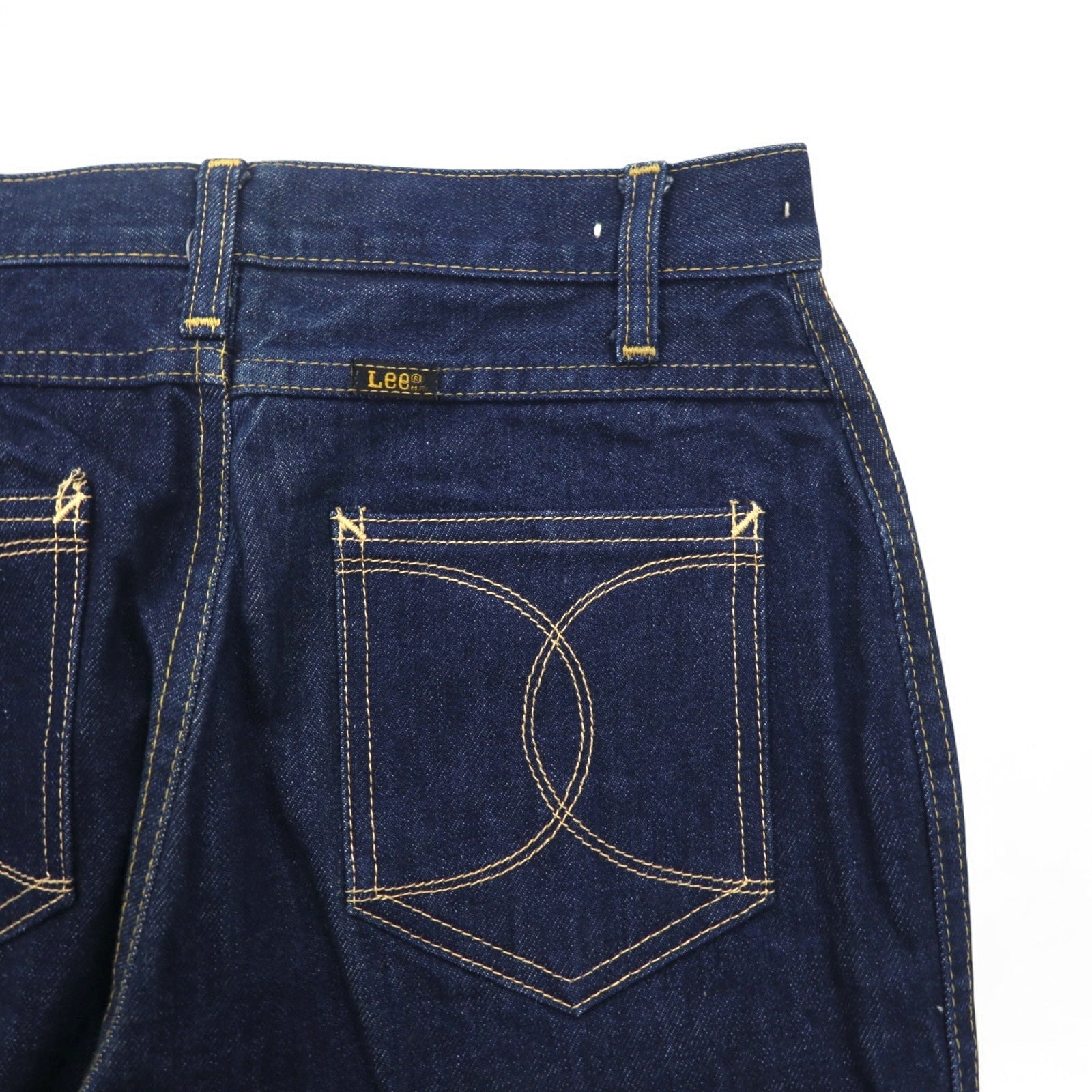 Lee anni '70 jeans a vita alta con piega centrale, taglia S, blu indaco, 42TALON, etichetta Union Ticket 303-1949