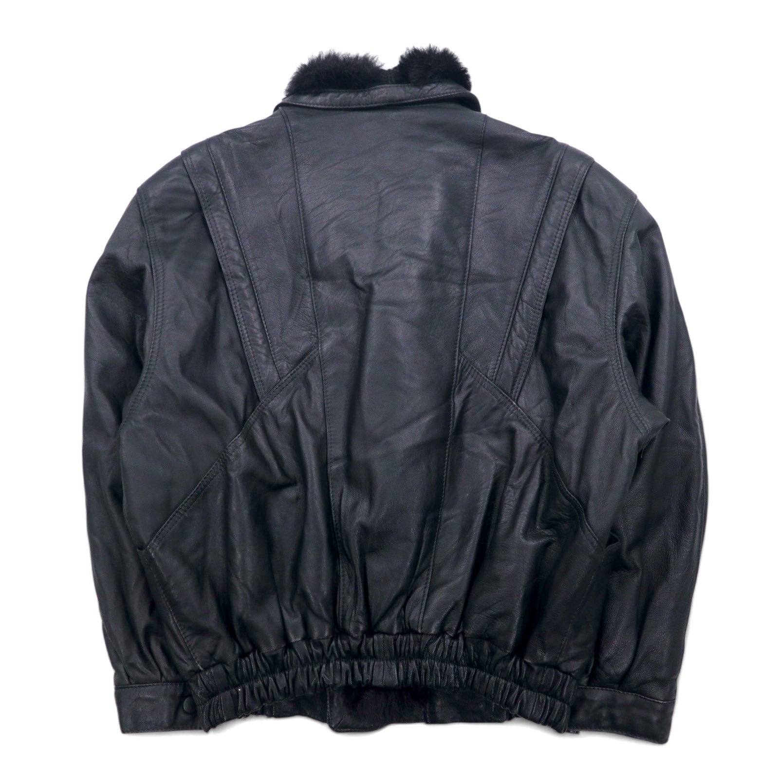 Anni '90 VERA PELLE Giacca in pelle doppiopetto taglia M, colore nero, con fodera in pelle e pelliccia, motivo paisley interno e collo in pelliccia acrilica.