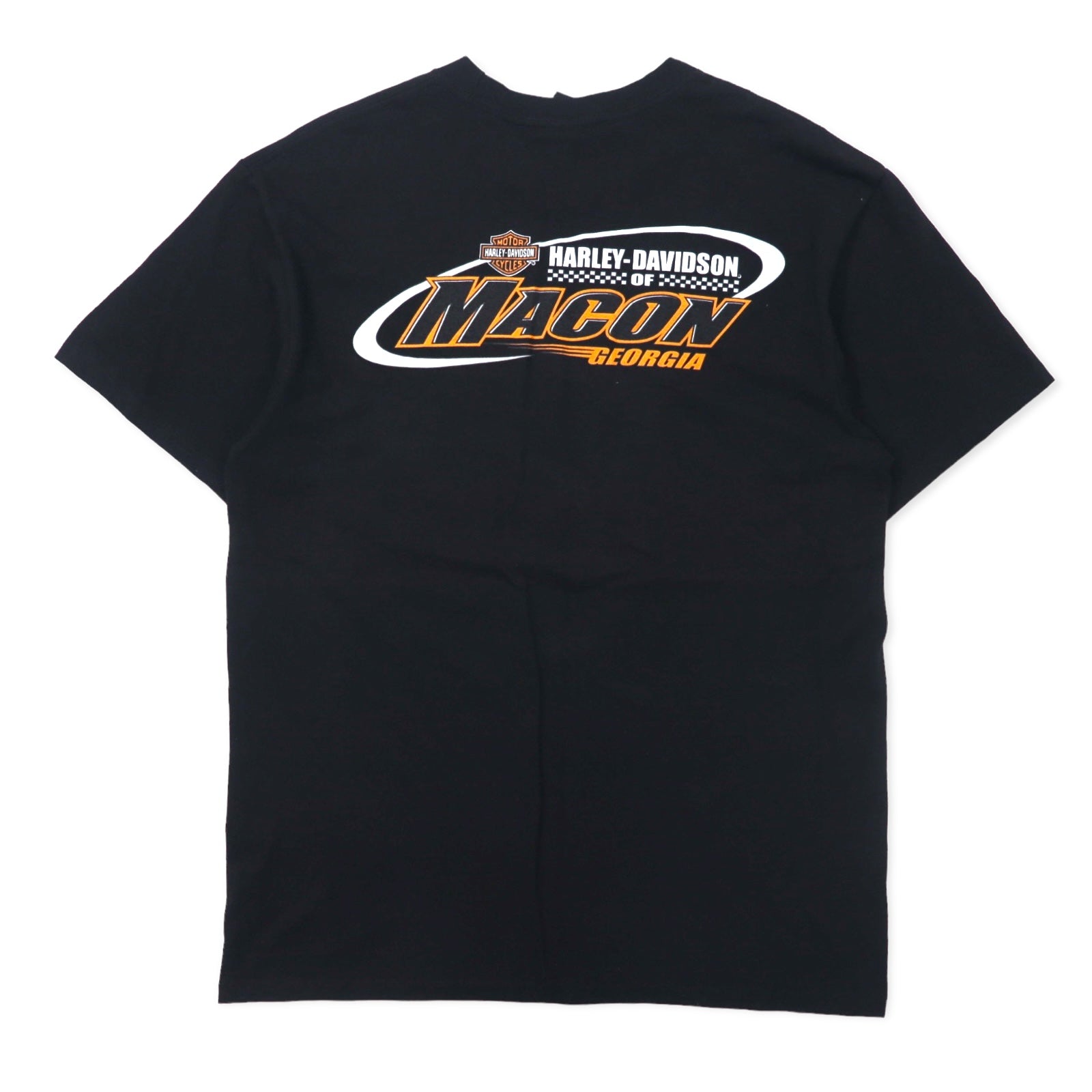 T-shirt HARLEY DAVIDSON con stampa logo, taglia L, colore nero, cotone, MACON GEORGIA, Made in Nicaragua, articolo nuovo.