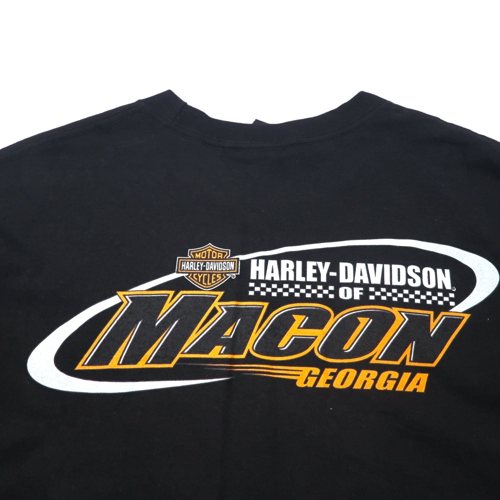 T-shirt HARLEY DAVIDSON con stampa logo, taglia L, colore nero, cotone, MACON GEORGIA, Made in Nicaragua, articolo nuovo.