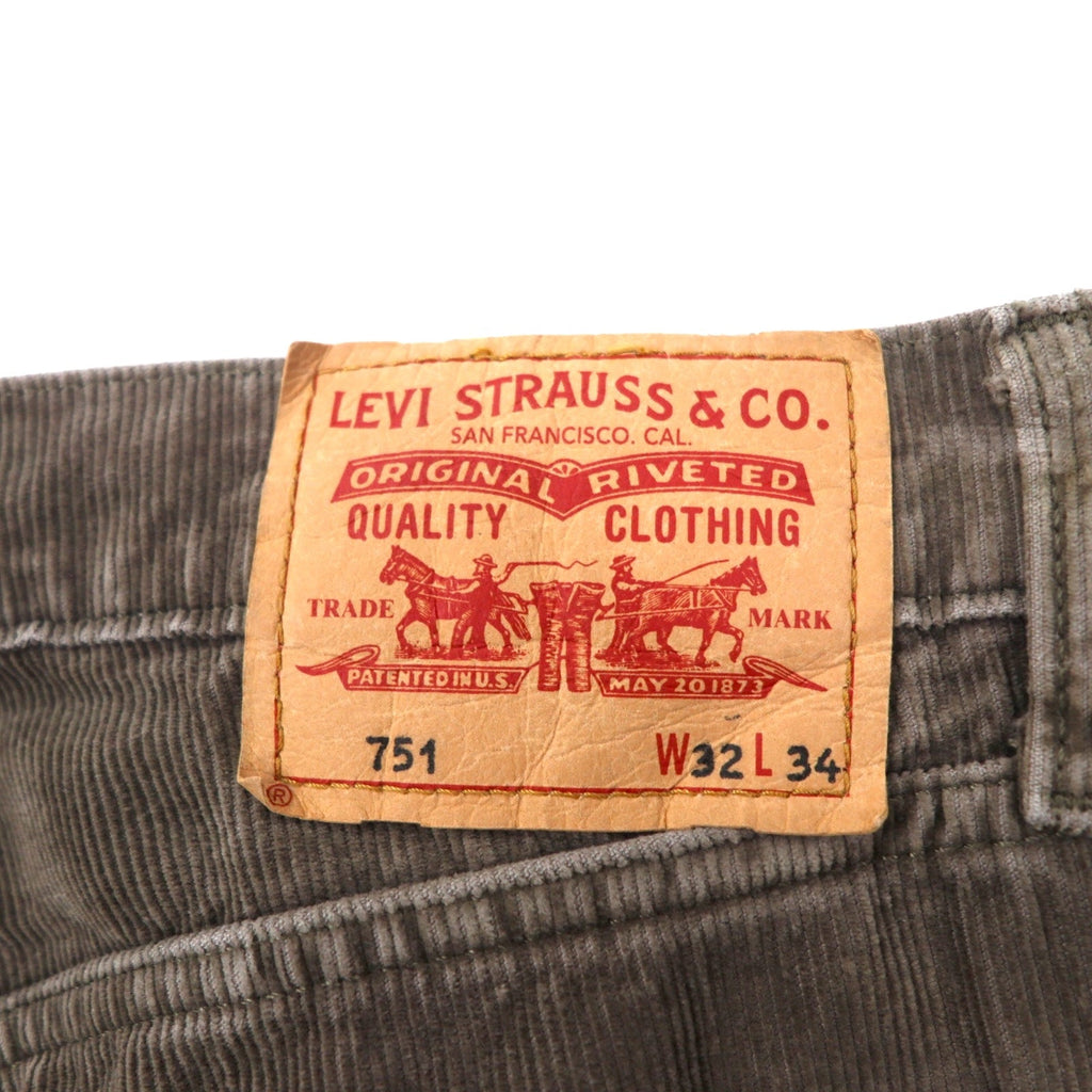 Levi's Euro Levis 751 Pantaloni in Velluto a Coste 32 Grigio Cotone Chiusura Lampo 751-8415 Made in Turchia