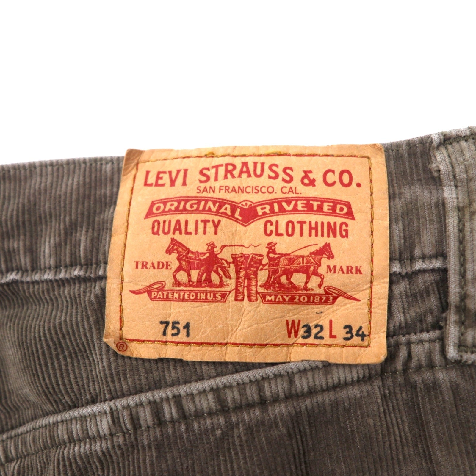 Levi's Euro Levis 751 Pantaloni in Velluto a Coste 32 Grigio Cotone Chiusura Lampo 751-8415 Made in Turchia