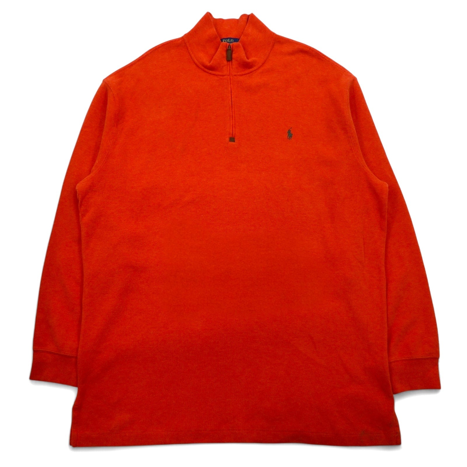 POLO RALPH LAUREN Felpa girocollo con mezza zip taglia grande 2XL arancione cotone con ricamo piccolo pony