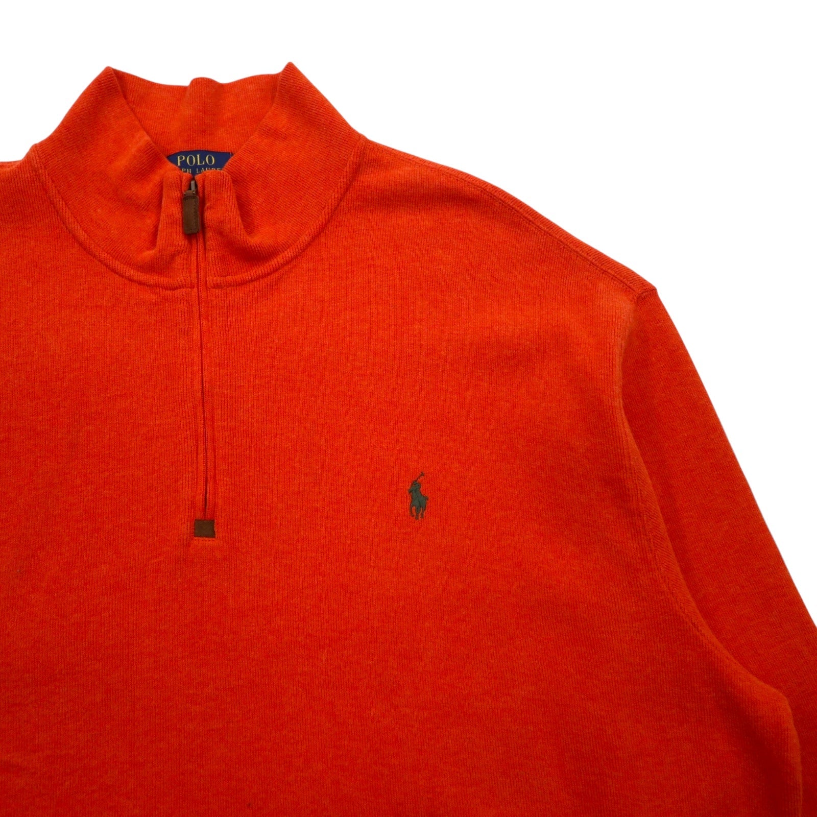 POLO RALPH LAUREN Felpa girocollo con mezza zip taglia grande 2XL arancione cotone con ricamo piccolo pony