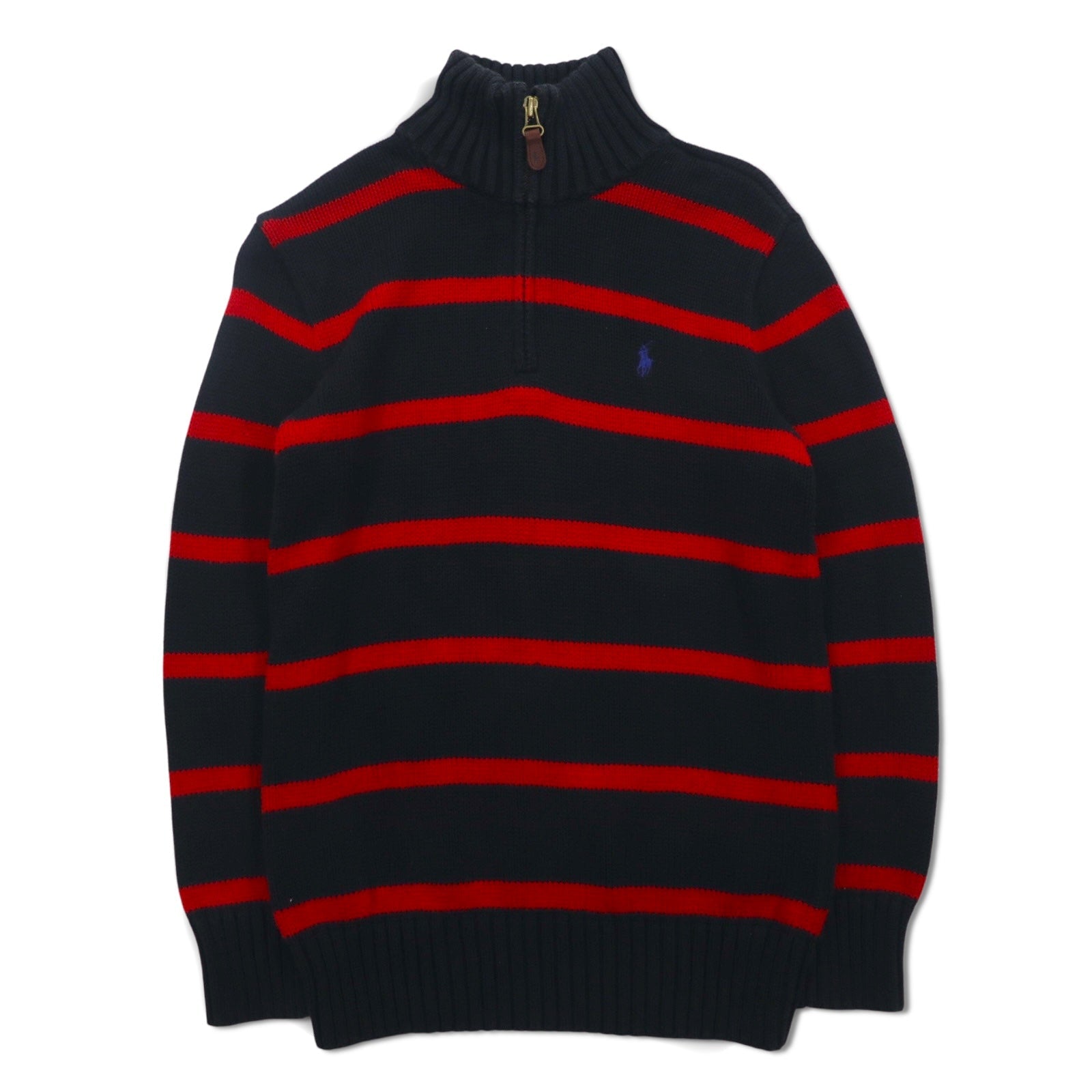 Polo by Ralph Lauren maglione in cotone a mezza zip anni '90, taglia M, a righe, nero e rosso