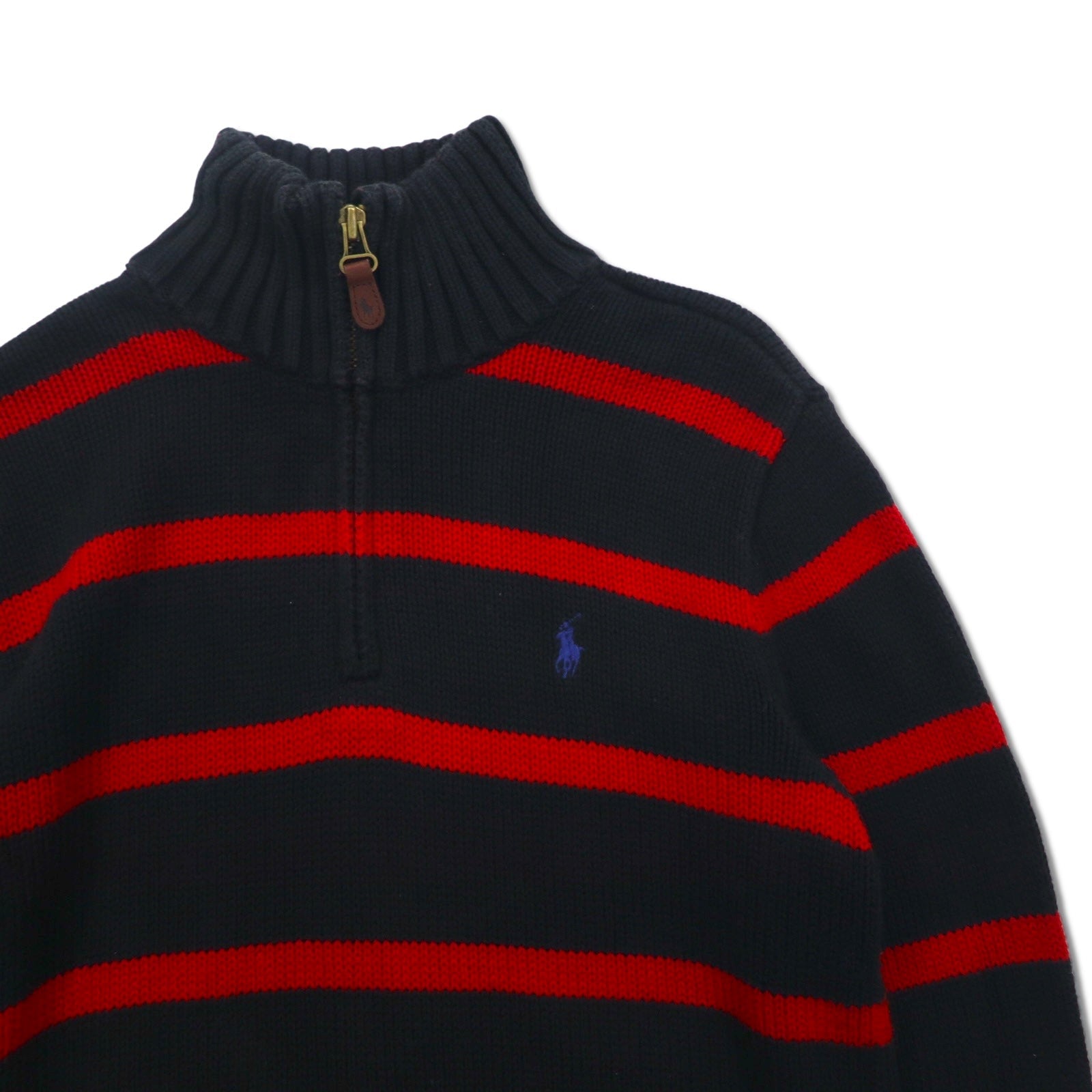 Polo by Ralph Lauren maglione in cotone a mezza zip anni '90, taglia M, a righe, nero e rosso