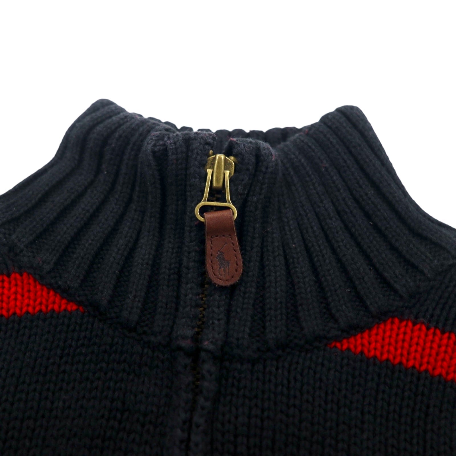 Polo by Ralph Lauren maglione in cotone a mezza zip anni '90, taglia M, a righe, nero e rosso