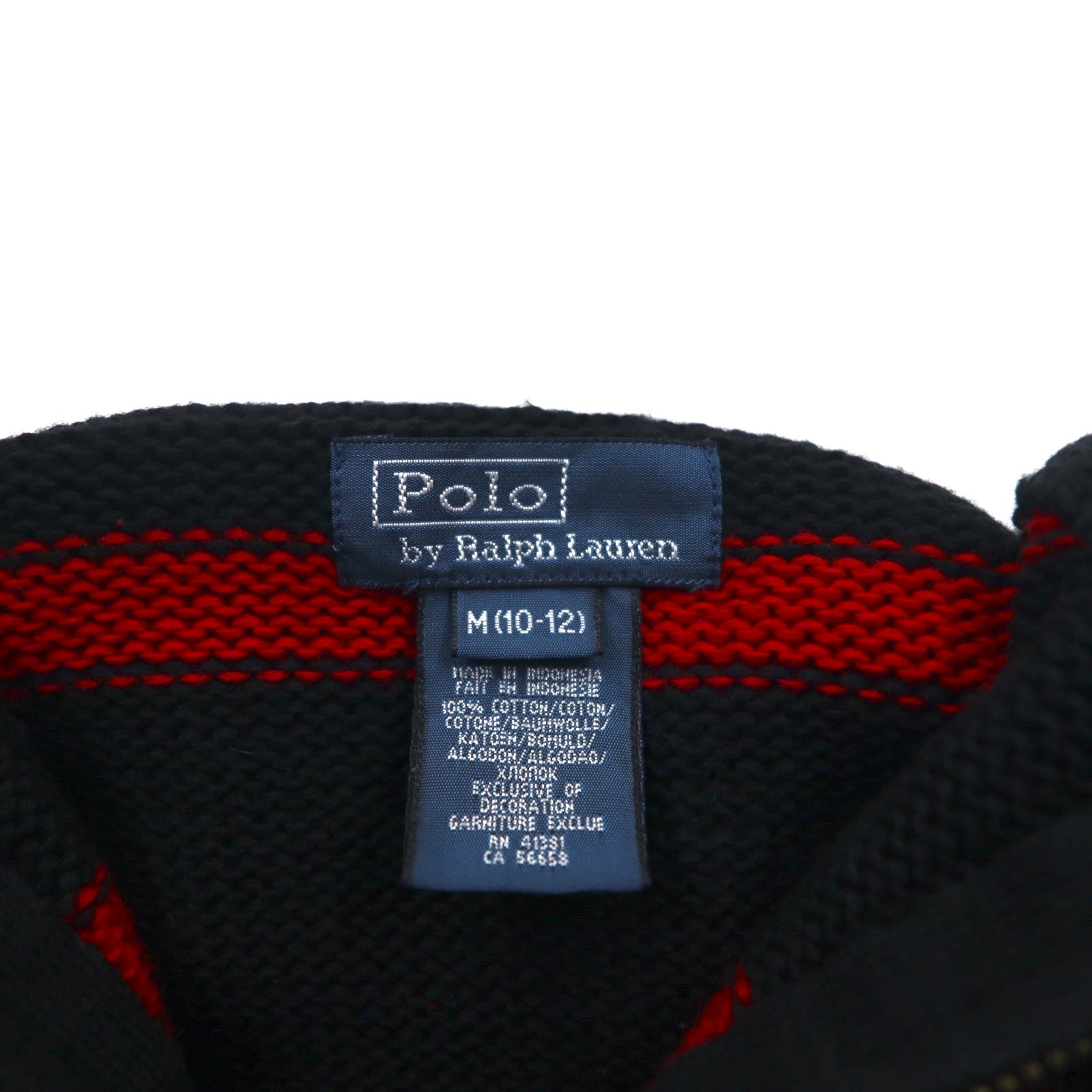 Polo by Ralph Lauren maglione in cotone a mezza zip anni '90, taglia M, a righe, nero e rosso