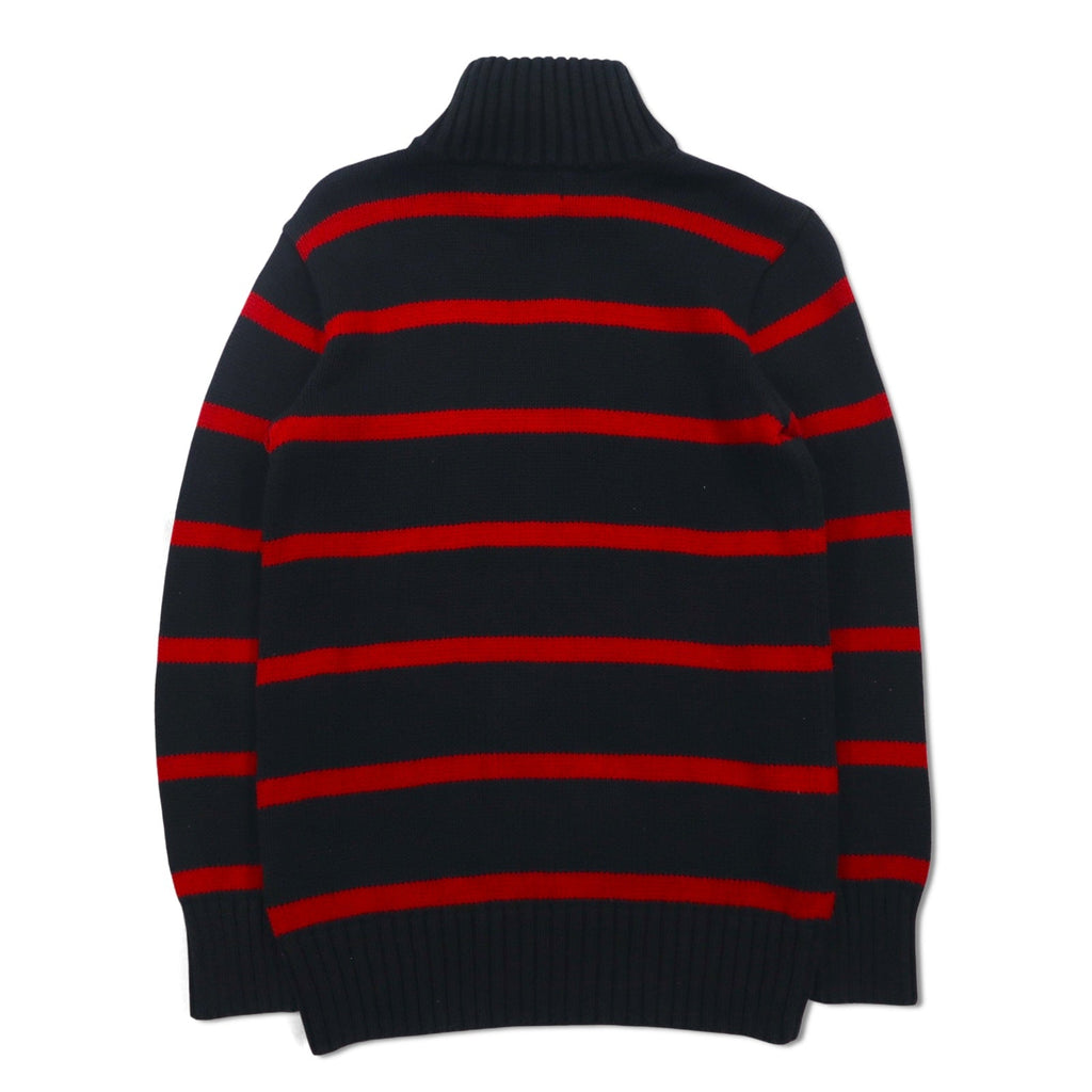 Polo by Ralph Lauren 90年代 ハーフジップ コットンニット セーター M ボーダー ブラック レッド