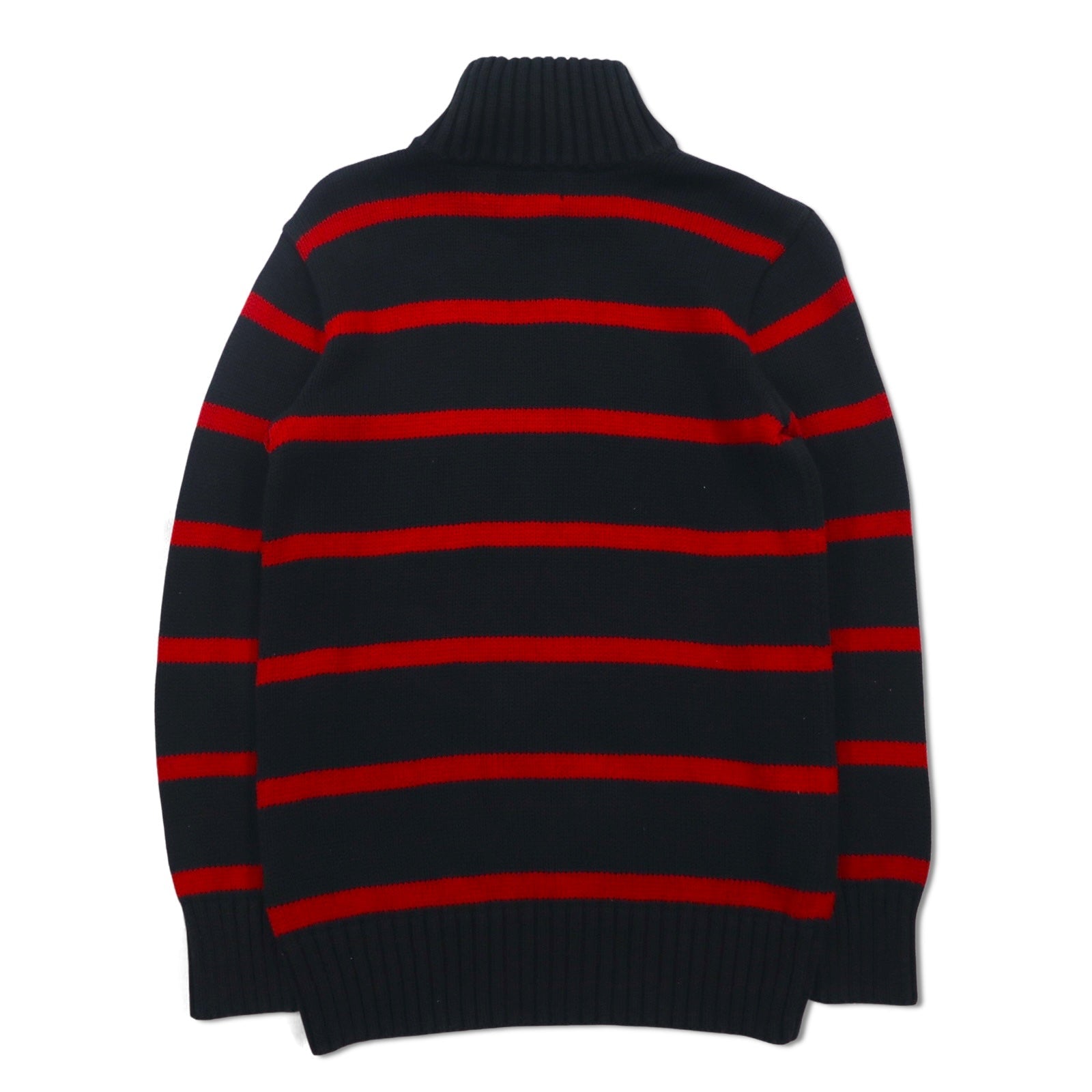 Polo by Ralph Lauren maglione in cotone a mezza zip anni '90, taglia M, a righe, nero e rosso