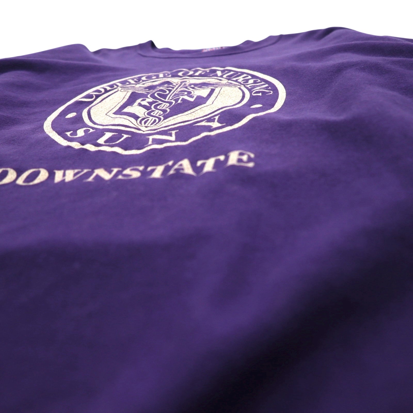 MV SPORT anni '90 Reverse Weave PRO-WEAVE Stampa College Felpa XL Viola Interno Felpato DOWNSTATE