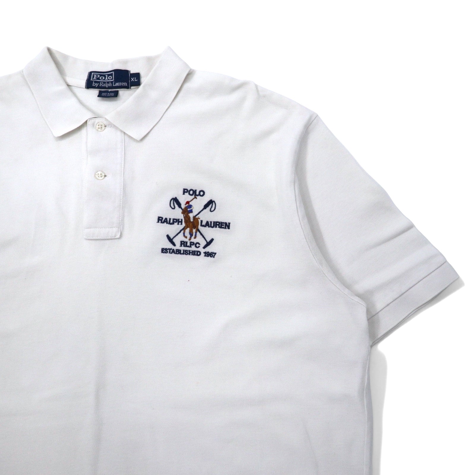 Polo by Ralph Lauren Polo anni '90 XL bianco cotone piquet ricamo pony Perù