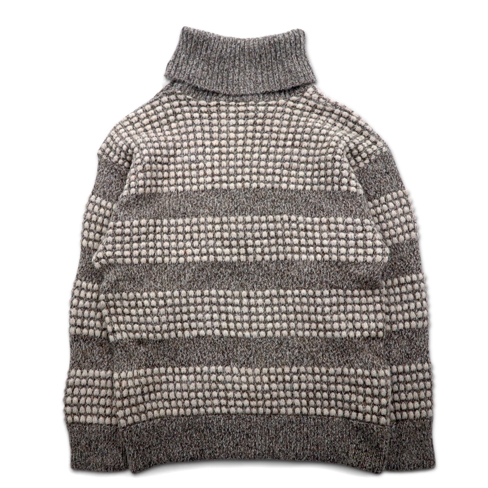 Maglione dolcevita a coste New Man PARIS anni '90, fabbricato in Francia, taglia L, bianco e grigio, in acrilico con bottoni sulle spalle.