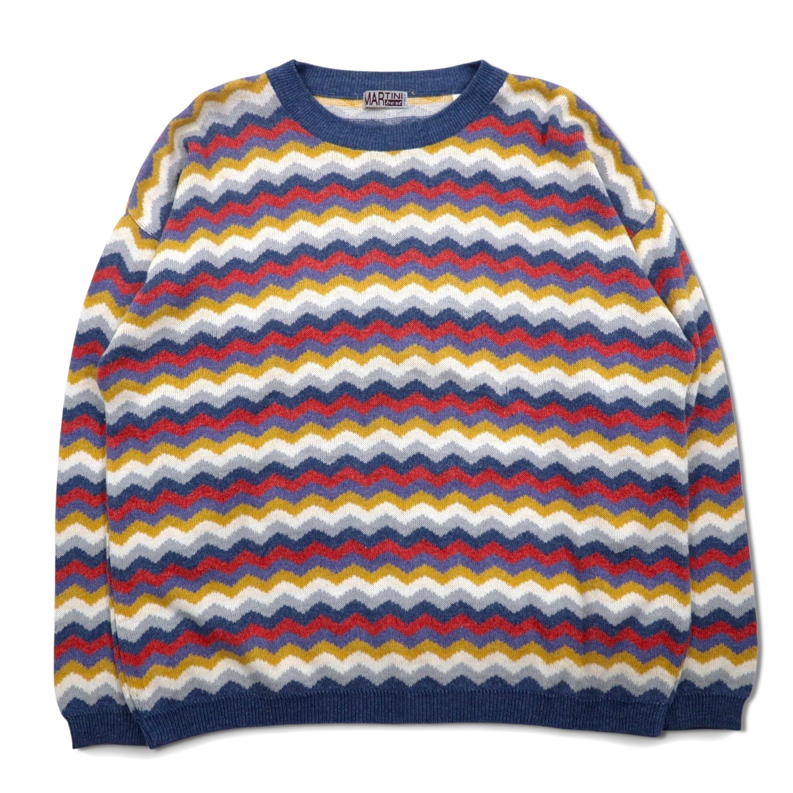 Maglione vintage anni '90 made in Italy modello retrò a zig zag MARTINI in cotone, taglia L, motivo a righe multicolore