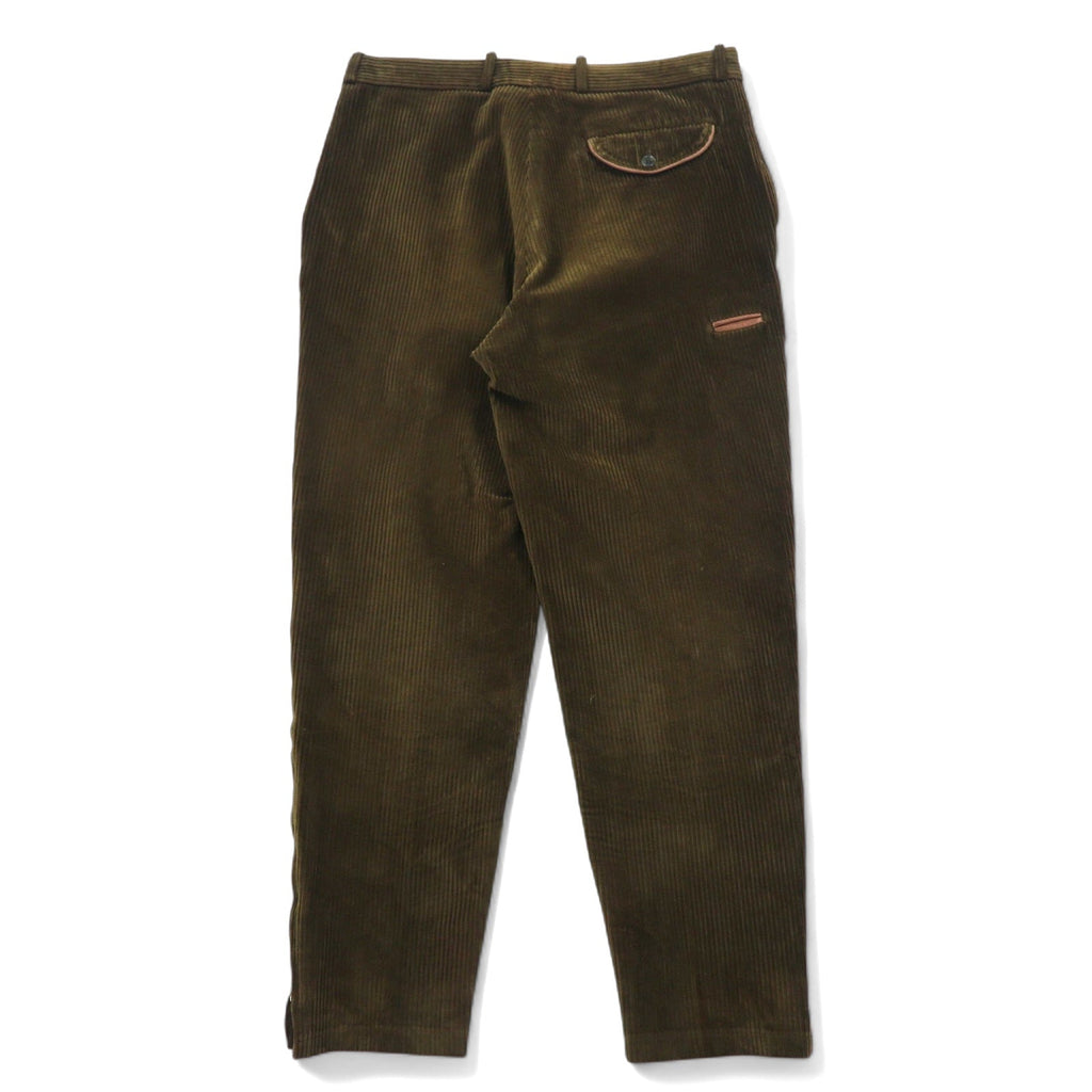 Pantaloni in velluto a coste affusolati L color kaki in cotone Charles Dubourg anni '80, produzione francese, con cerniera sull'orlo COSSERAT, profili in pelle, cerniera DMC