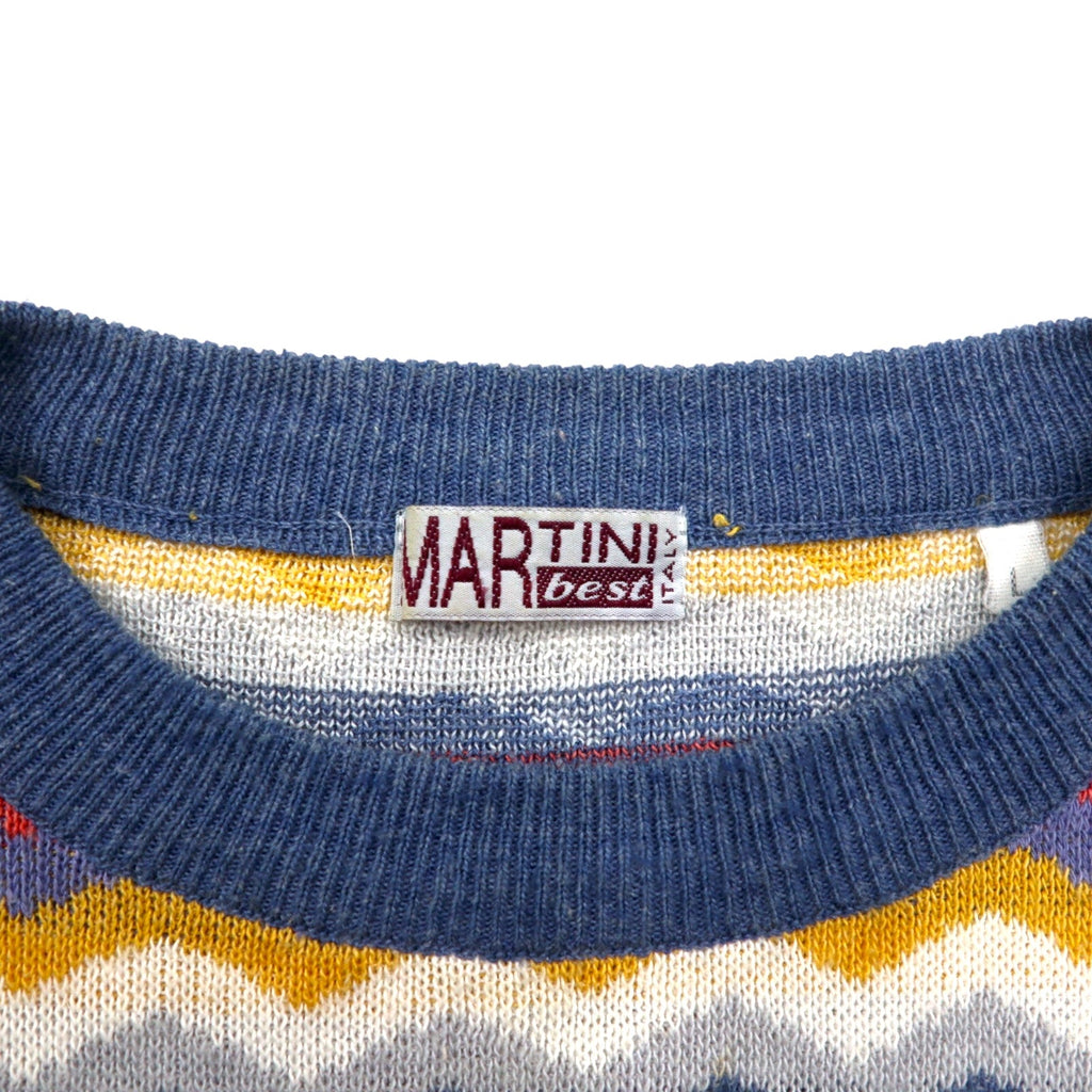 Maglione vintage anni '90 made in Italy modello retrò a zig zag MARTINI in cotone, taglia L, motivo a righe multicolore
