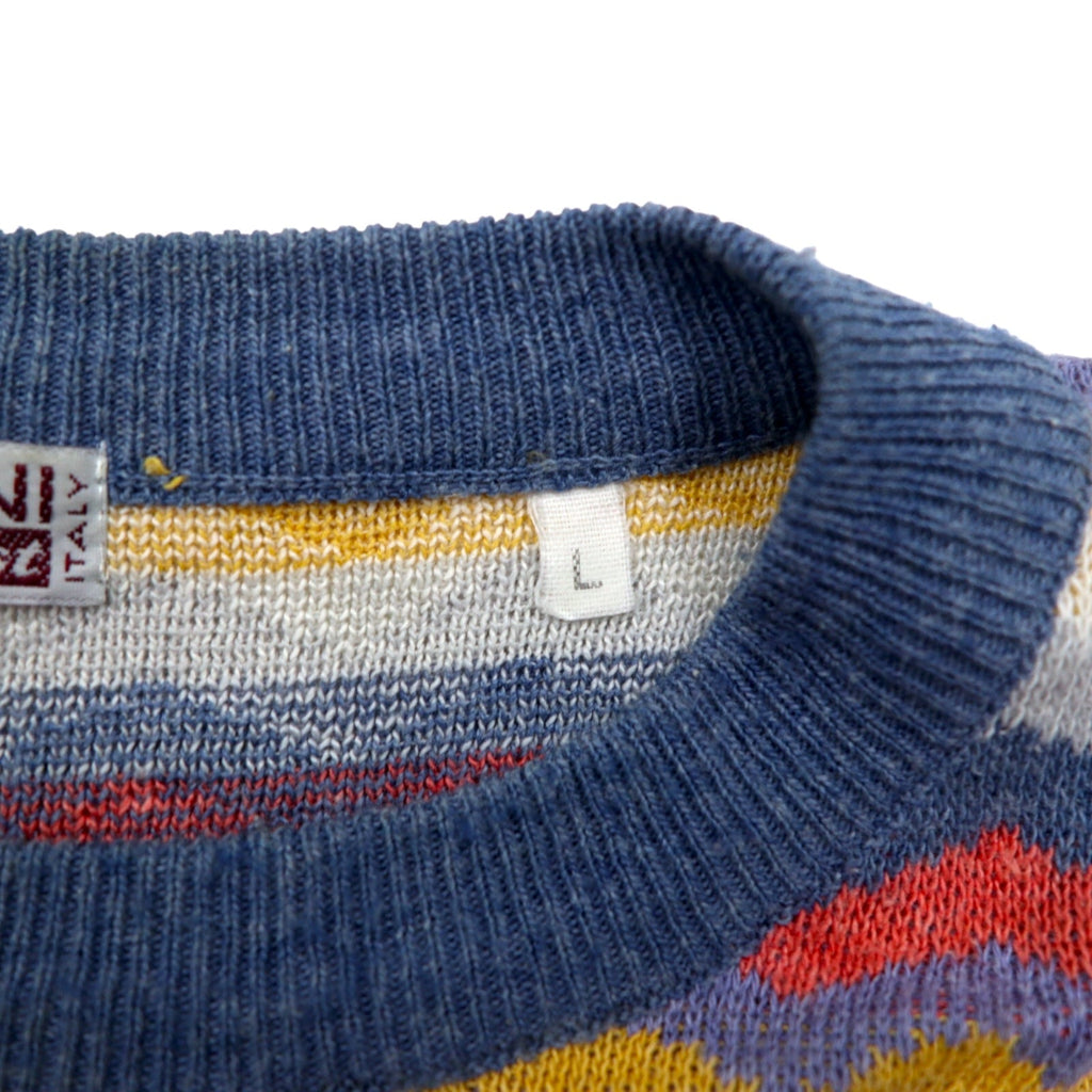 Maglione vintage anni '90 made in Italy modello retrò a zig zag MARTINI in cotone, taglia L, motivo a righe multicolore