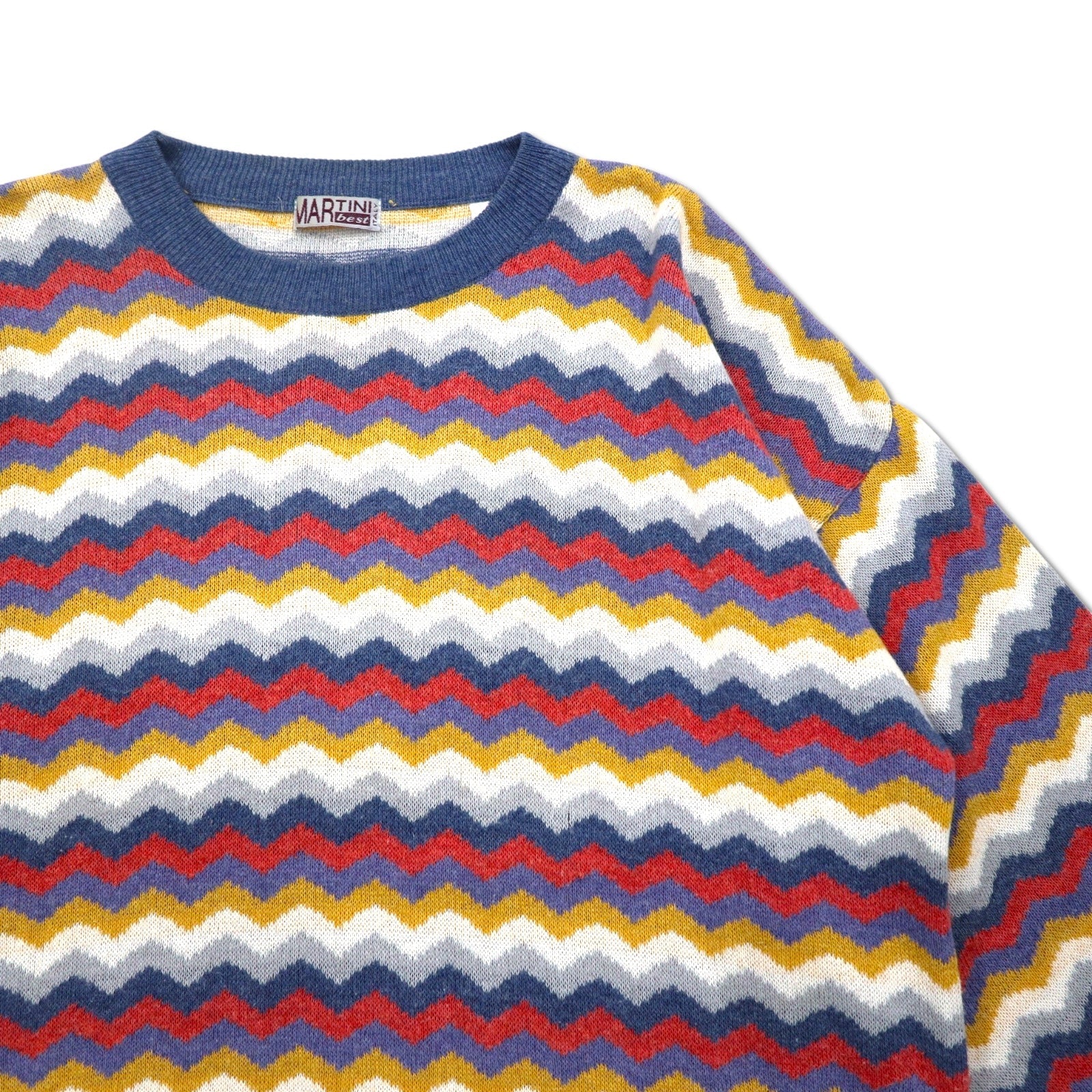 Vintage 90s Italy Made Retro Zigzag Pattern Sweater MARTINI コットン ニット  L マルチカラー ボーダー