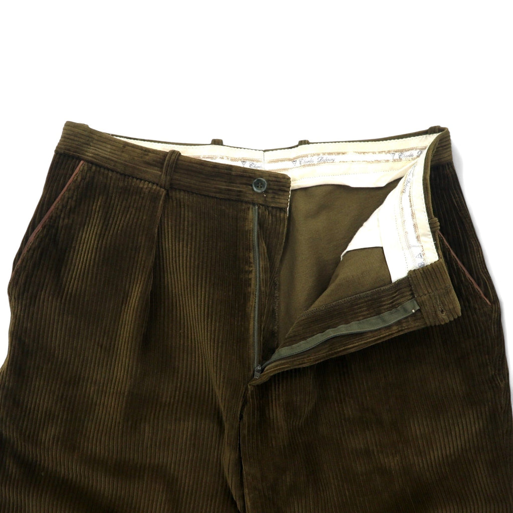 Pantaloni in velluto a coste affusolati L color kaki in cotone Charles Dubourg anni '80, produzione francese, con cerniera sull'orlo COSSERAT, profili in pelle, cerniera DMC