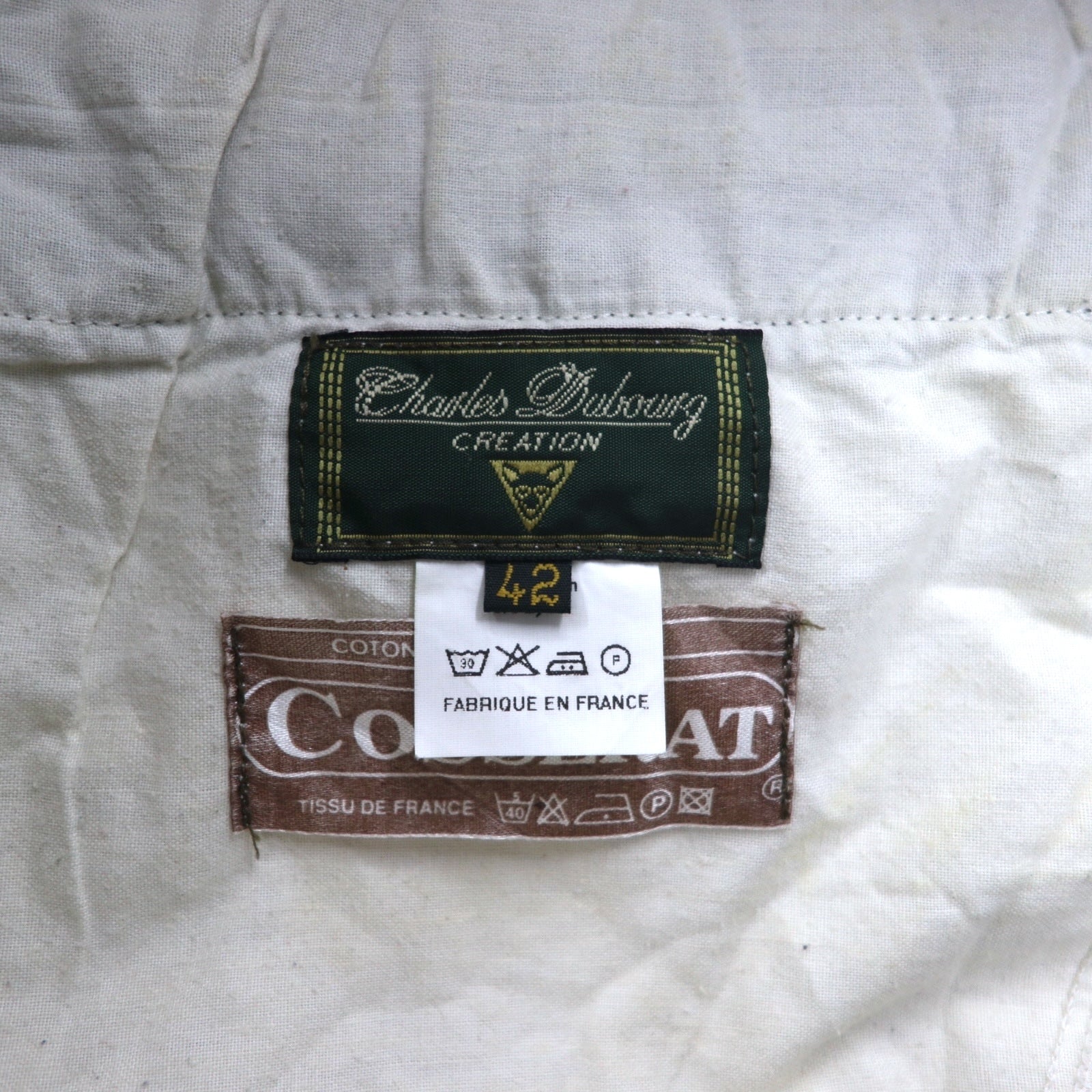 フランス製 80年代 Charles Dubourg テーパード コーデュロイパンツ L カーキ コットン COSSERAT 裾ジップ レザー パイピング DMCジップ