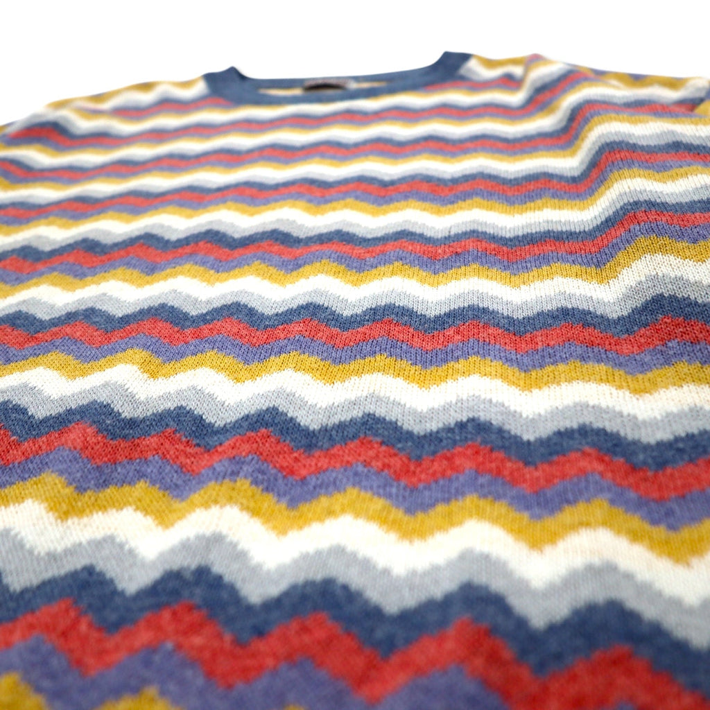 Maglione vintage anni '90 made in Italy modello retrò a zig zag MARTINI in cotone, taglia L, motivo a righe multicolore