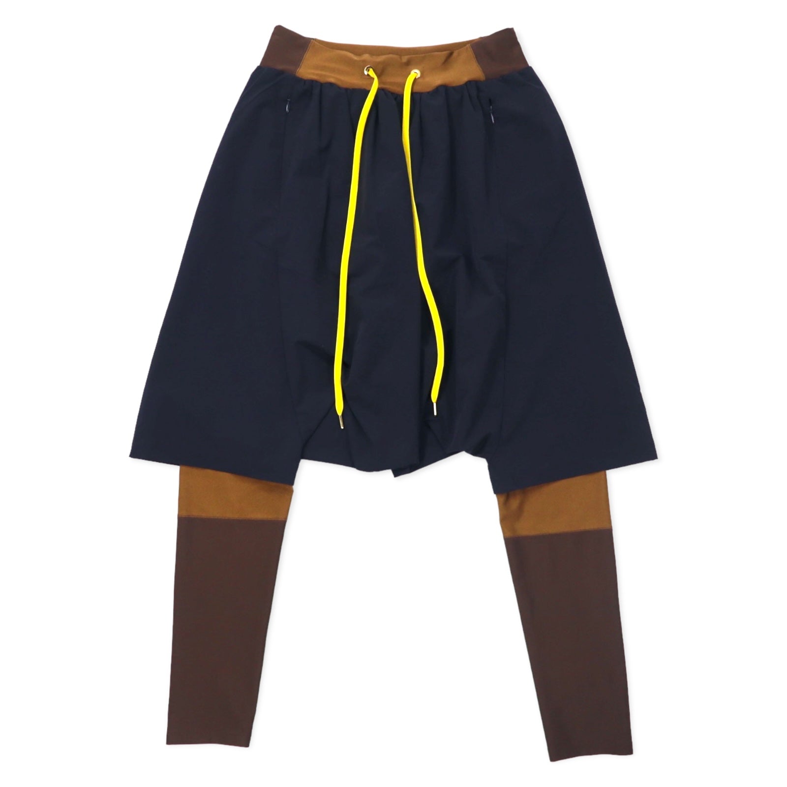 FUMITO GANRYU Pantaloni a Sarouel con Strati e Pannelli, Taglia 2, Blu Navy, Nylon, FU8-PA-03, Fatto in Giappone