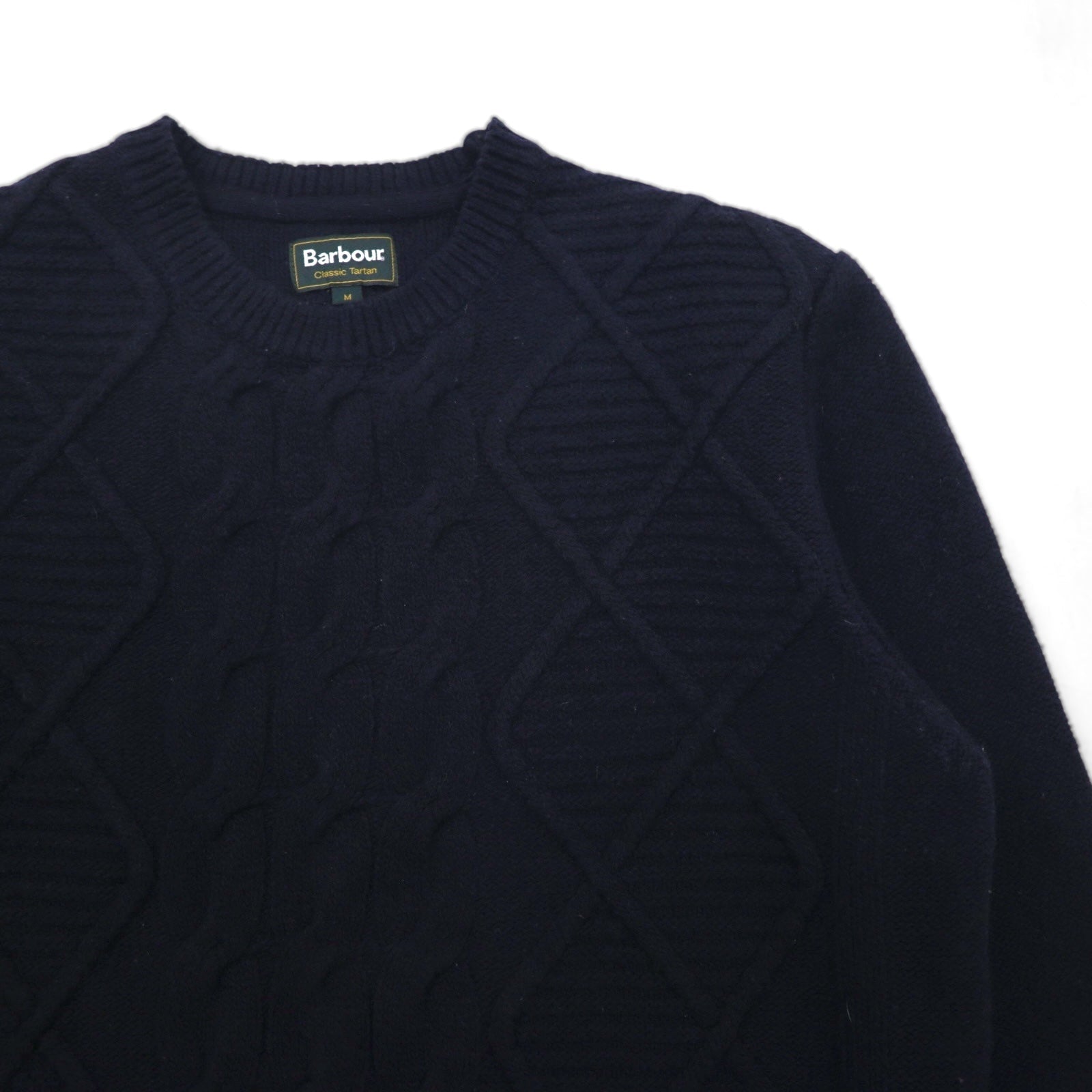 Barbour フィッシャーマン アラン ニット セーター M ネイビー ウール CLASSIC TARTAN MKN1059NY94