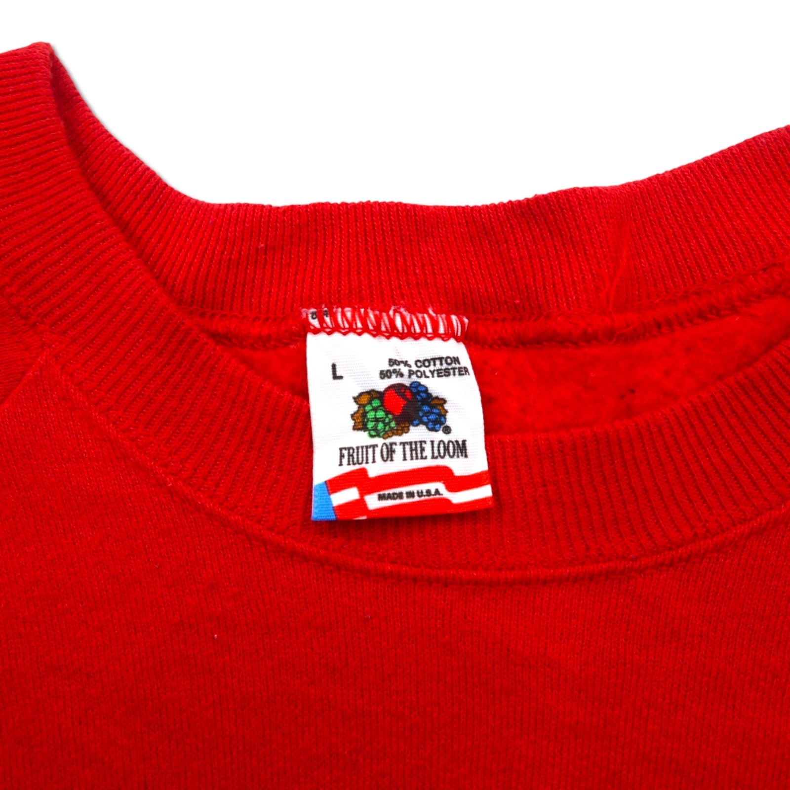 FRUIT OF THE LOOM Anni '80 Prodotto USA Stampa Felpa L Rosso Cotone Interno felpato